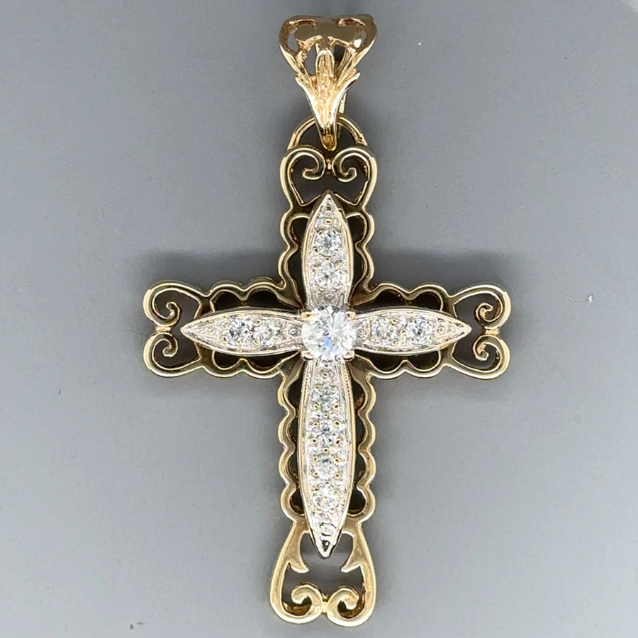 9ct Yellow Gold Cubic Zirconia Fancy Cross Pendant