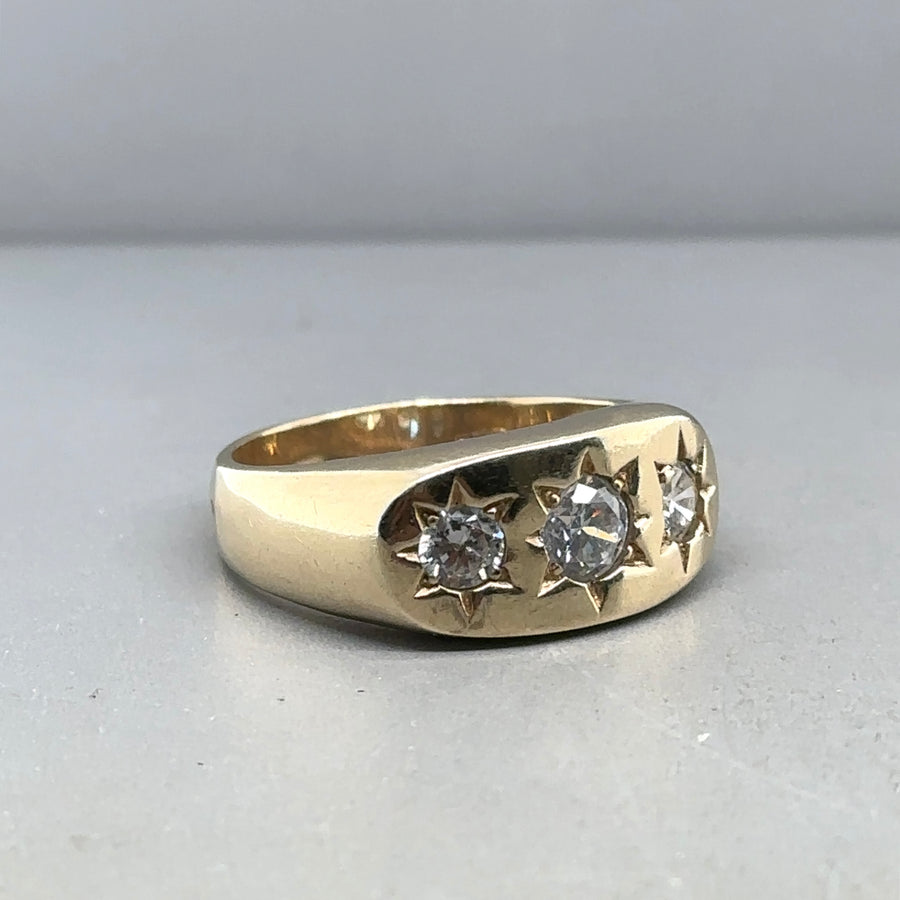 9ct Yellow Gold Three Stone Cubic Zirconia Ring - Size S 1/2