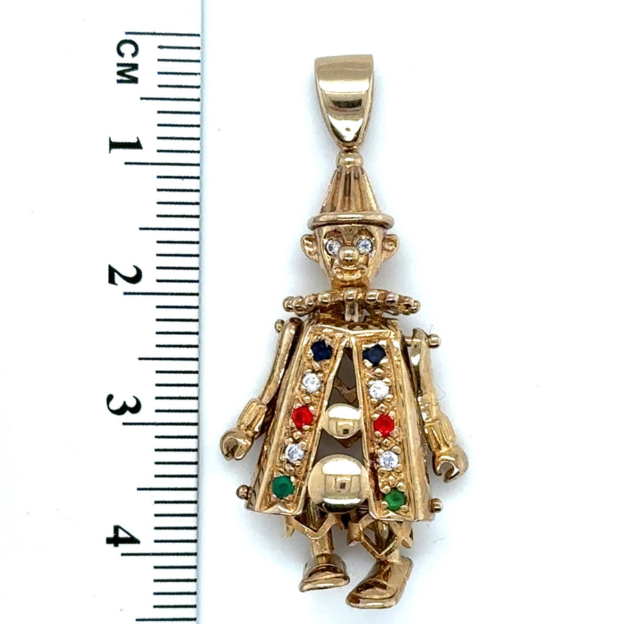 9ct Yellow Gold Cubic Zirconia Clown Pendant