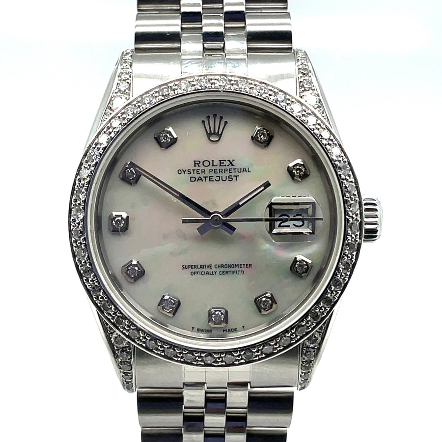 Pre-Owned Stainless Steel Diamond and Mother of Pearl Datejust Rolex (Gents)