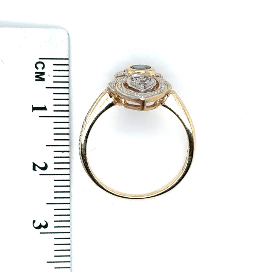 9ct Yellow Gold Sapphire and Diamond Ring - Size N