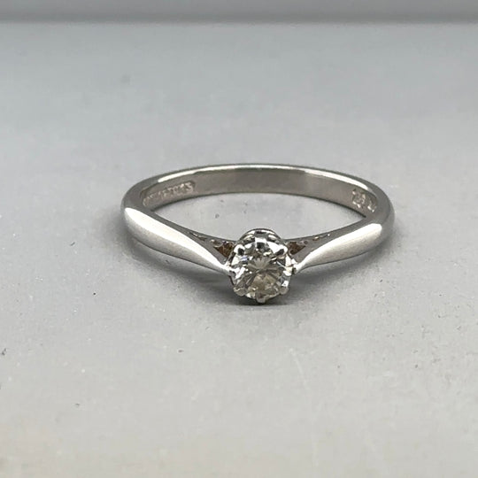 18ct White Gold Single Stone Diamond Ring (c. 0.35 - 0.40ct) - Size O