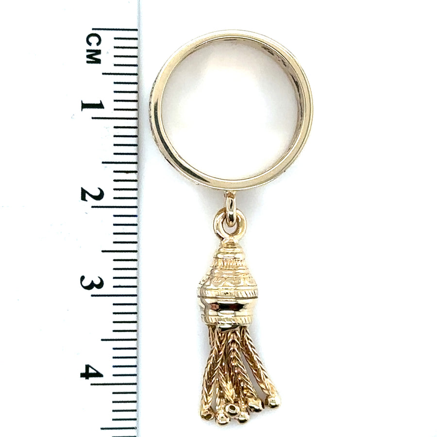 9ct Yellow Gold Tassel Charm Ring - Size I