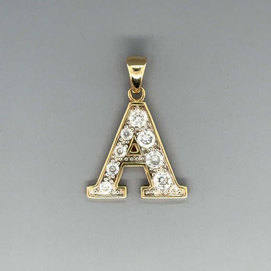 9ct Yellow Gold Cubic Zirconia Set Initial A Pendant