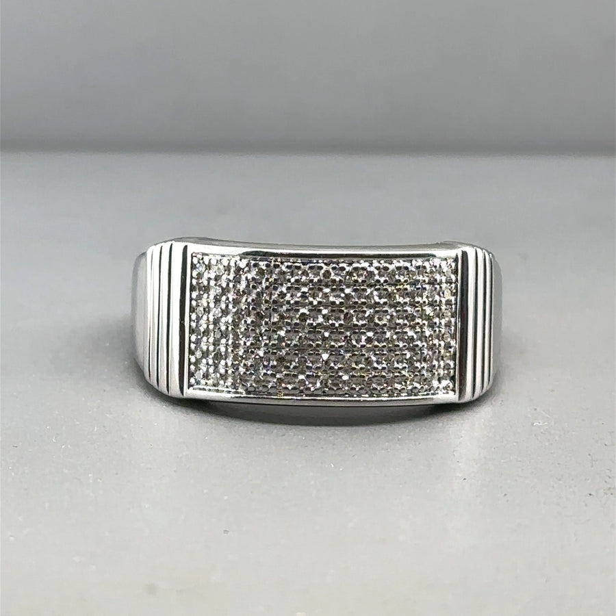 9ct White Gold Chunky Diamond Set Ring (c. 0.33ct) - Size V