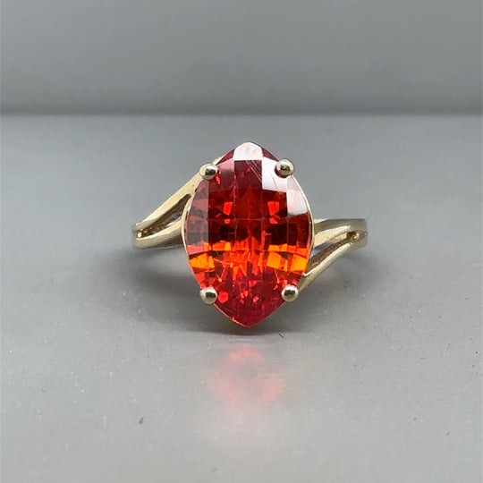 14ct Yellow Gold Orange Synthetic Stone Ring - Size L 1/2