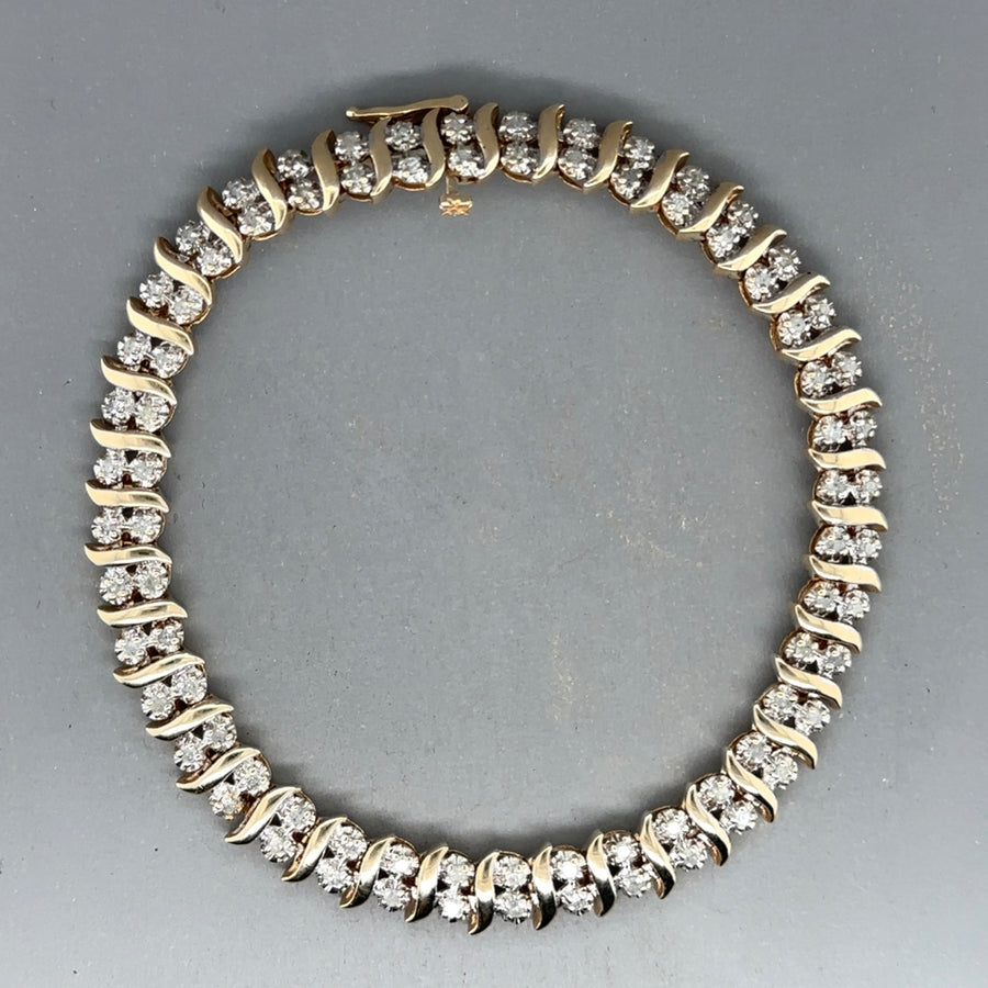 9ct Yellow Gold Diamond Set Tennis Bracelet (c. 0.80 - 0.85ct)