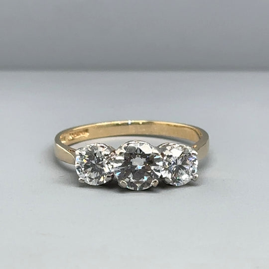 14ct Yellow Gold Three Stone Cubic Zirconia Ring - Size R
