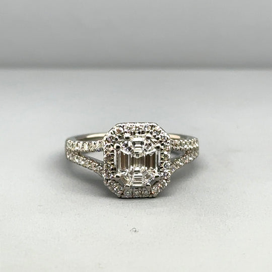 18ct White Gold Diamond Cluster Ring (c. 0.87ct) - Size J 1/2