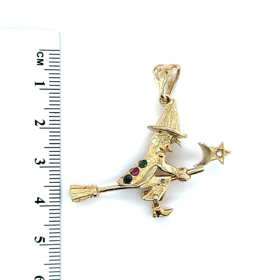 9ct Yellow Gold Cubic Zirconia Witch Pendant
