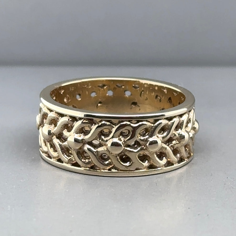 9ct Yellow Gold Patterned Band Ring - Size R