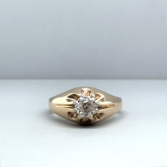9ct Yellow Gold Single Stone Diamond Gypsy Ring (c. 0.20ct) - Size Q