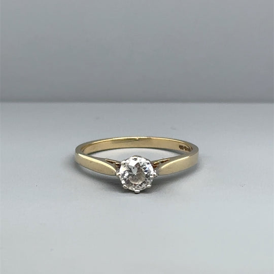 9ct Yellow Gold Single Stone Cubic Zirconia Ring - Size M 1/2