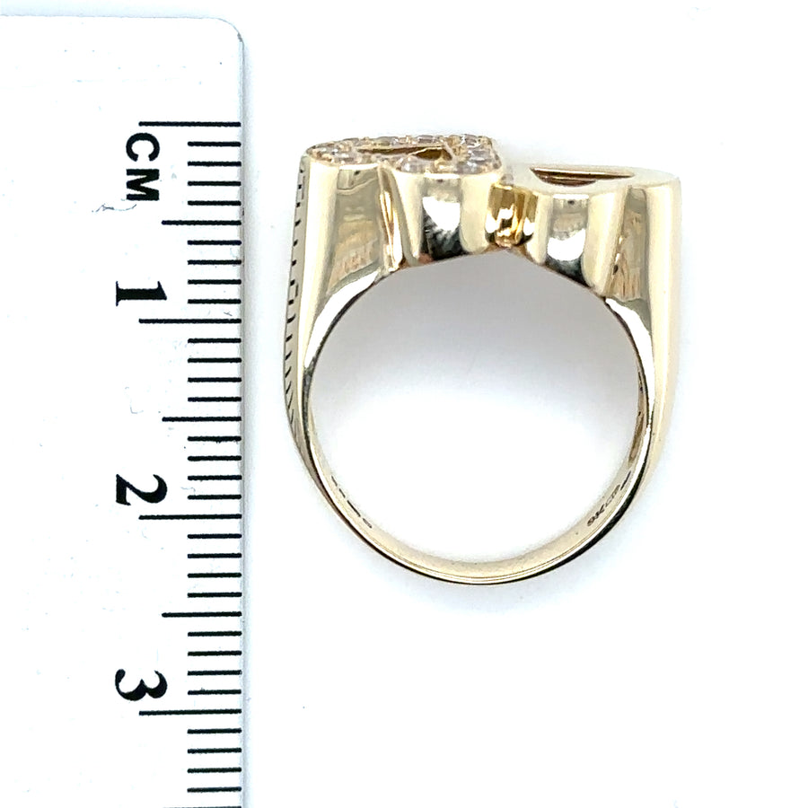 9ct Yellow Gold Cubic Zirconia Set Double Heart Ring - Size L