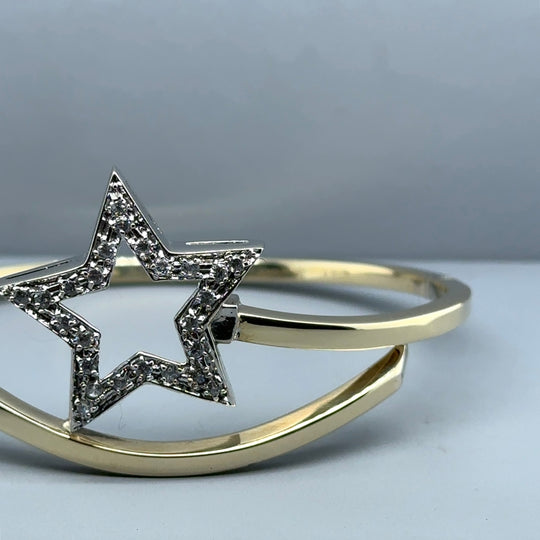 9ct Bi-Colour Cubic Zirconia Star Bangle