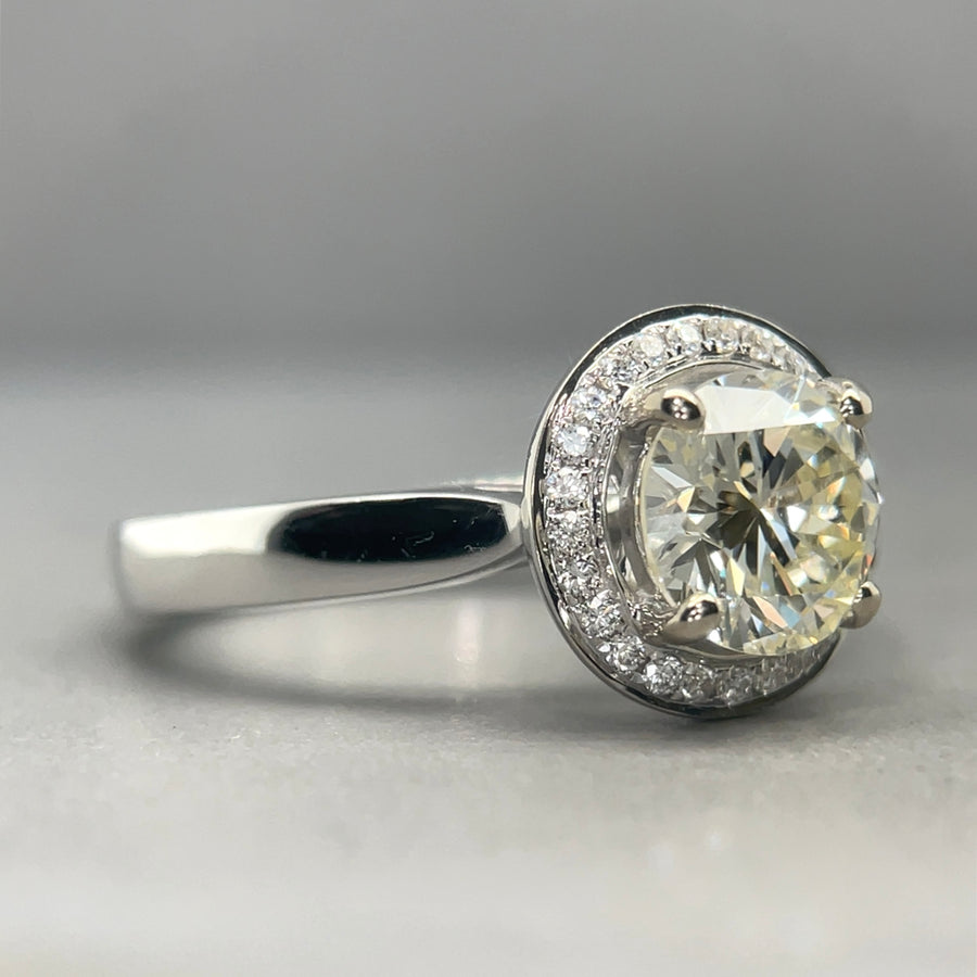 18ct White Gold Diamond Halo Ring (c. 1.57ct) - Size L