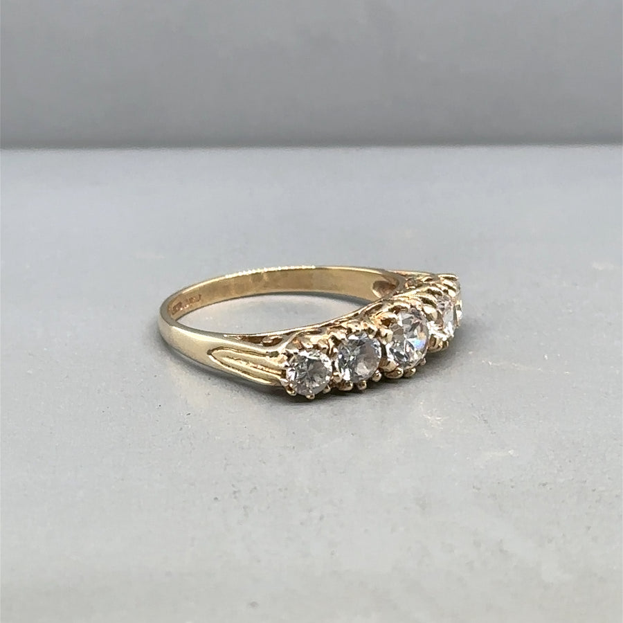 9ct Yellow Gold Five Stone Cubic Zirconia Ring - Size P