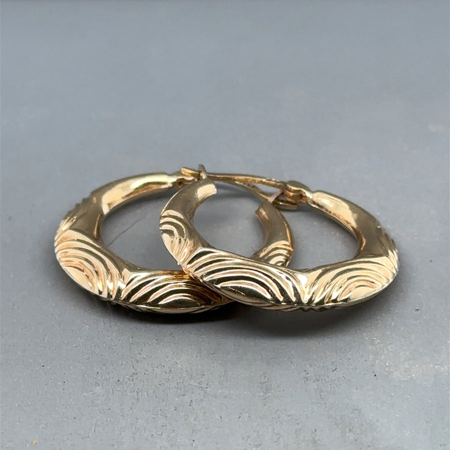 9ct Yellow Gold Patterned Hoop Earrings