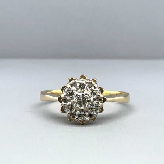 18ct Yellow Gold Diamond Cluster Ring (c. 0.25ct) - Size N