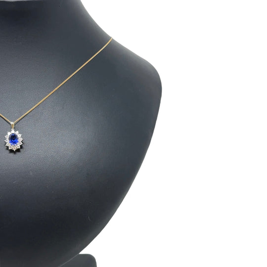 9ct Yellow Gold Lab Grown Diamond and Sapphire Cluster Pendant and Fine Chain (c. 0.47ct) (19") NEW!