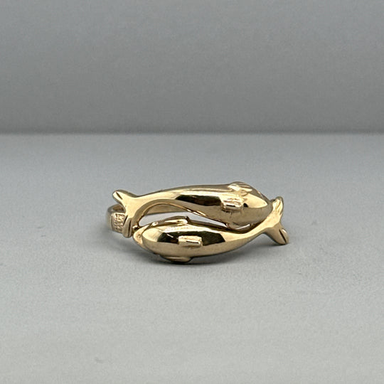 9ct Yellow Gold Double Dolphin Band Ring - Size R