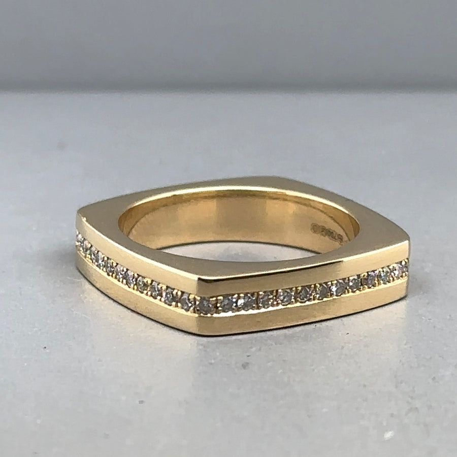 18ct Yellow Gold Diamond Set Square Ring (c. 0.48ct) - Size M