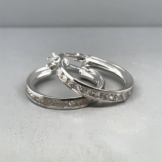 9ct White Gold Cubic Zirconia Hoop Earrings
