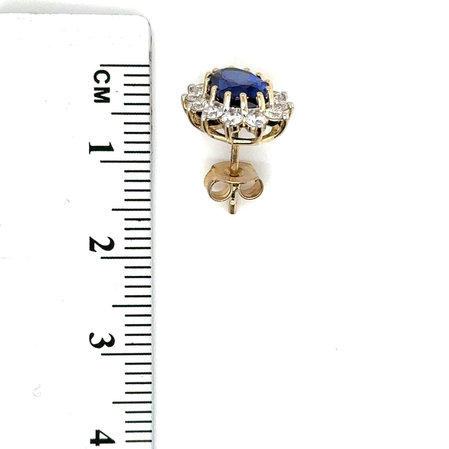 9ct Yellow Gold Lab Grown Diamond and Sapphire Cluster Stud Earrings (c. 0.95ct) NEW!