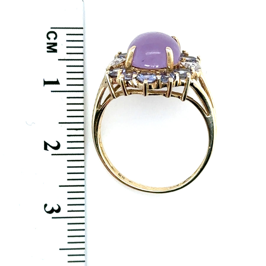 9ct Yellow Gold Amethyst, Tanzanite and Diamond Ring - Size O