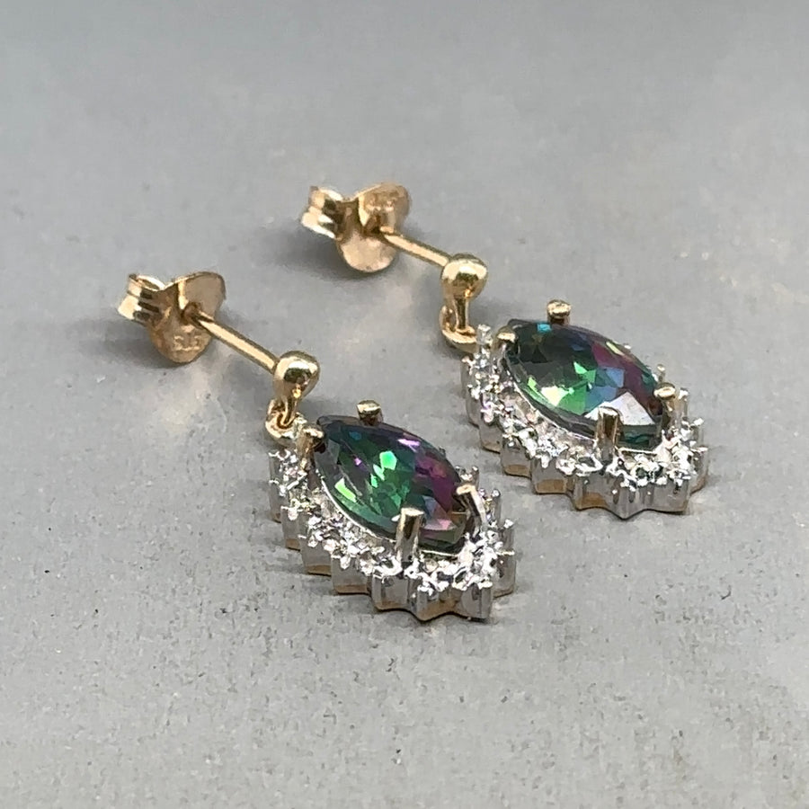 9ct Yellow Gold Diamond and Mystic Topaz Earrings