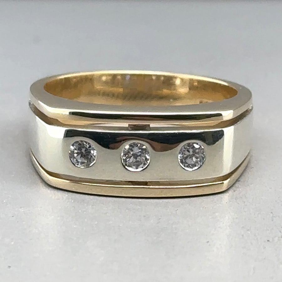 9ct Bi-Colour Three Stone Cubic Zirconia Ring - Size O 1/2