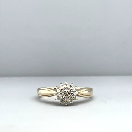 9ct Yellow Gold Diamond Cluster Ring - Size N