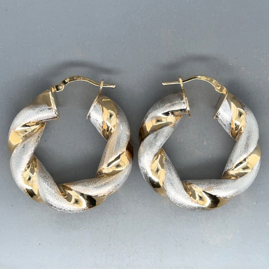 9ct Bi-Colour Twist Hoop Earrings NEW!