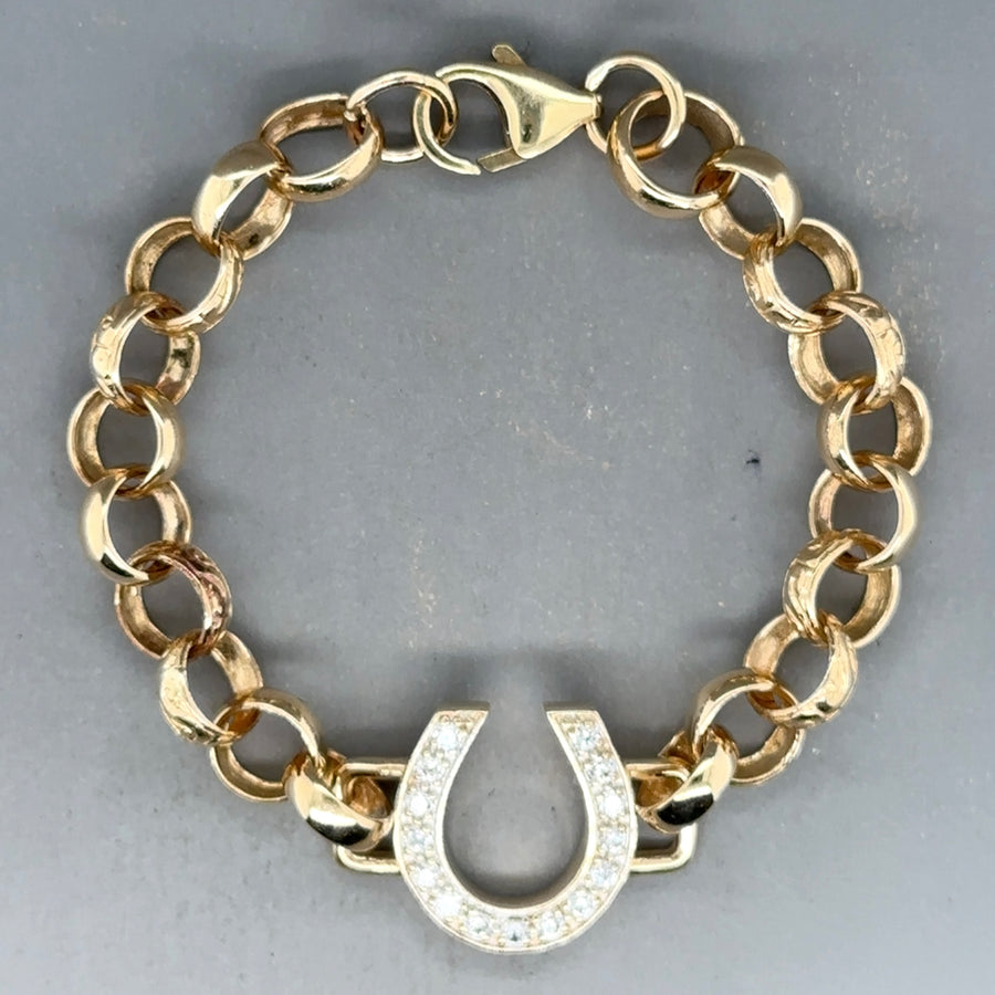 9ct Yellow Gold Cubic Zirconia Horseshoe Childrens Bracelet