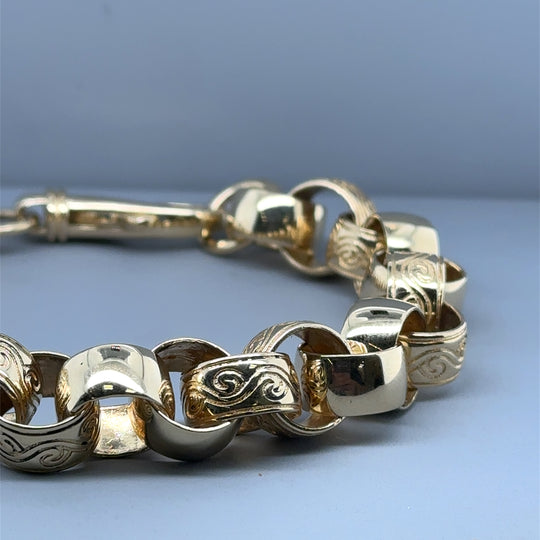 9ct Yellow Gold Plain and Patterned Belcher Bracelet