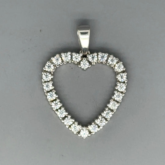 14ct White Gold Cubic Zirconia Open Heart Pendant