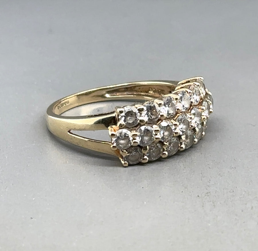 14ct Yellow Gold Three Row Cubic Zirconia Ring - Size P 1/2