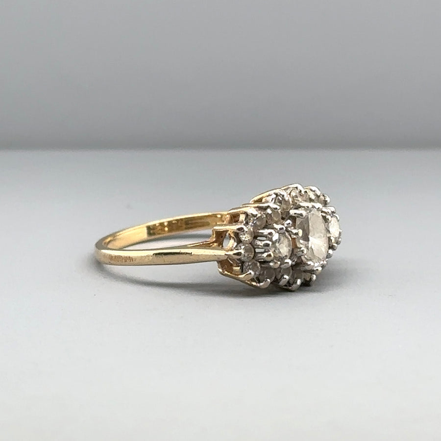 14ct Yellow Gold Cubic Zirconia Cluster Ring - Size O