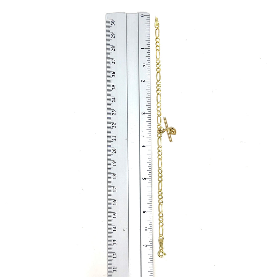9ct Yellow Gold Figaro Bracelet with T-Bar Charm
