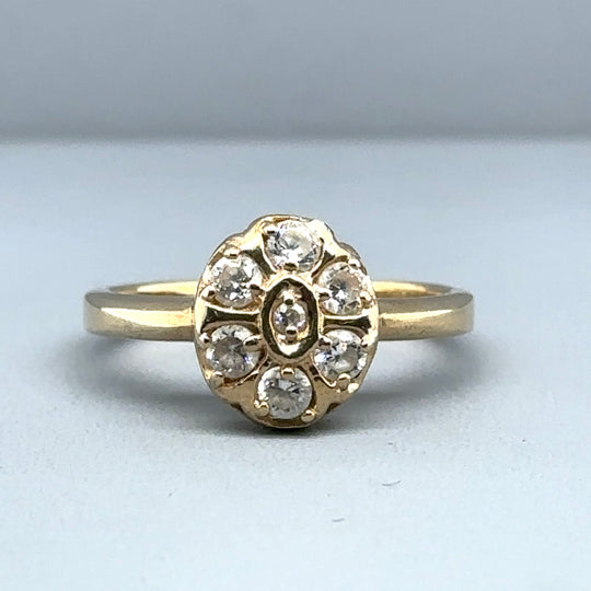 9ct Yellow Gold Cubic Zirconia Cluster Ring - Size L 1/2