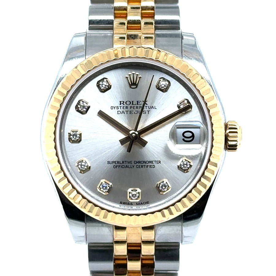 Pre-Owned 18ct Yellow Gold and Stainless Steel Bi-Colour Diamond Dot Datejust Rolex (Midi)