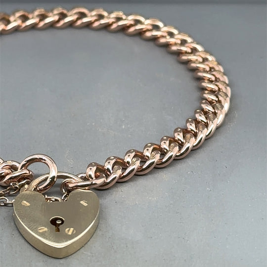 9ct Rose Gold Curb Padlock Bracelet