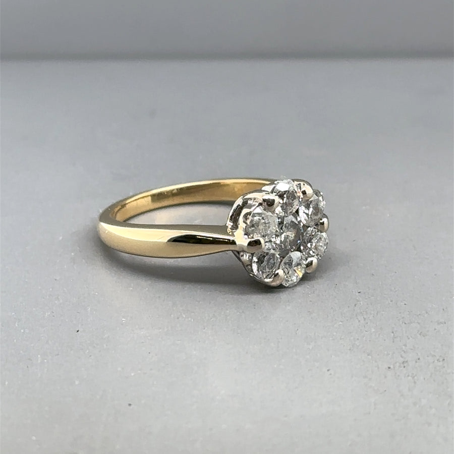 18ct Yellow Gold Diamond Set Flower Ring (c. 0.95ct) - Size L 1/2