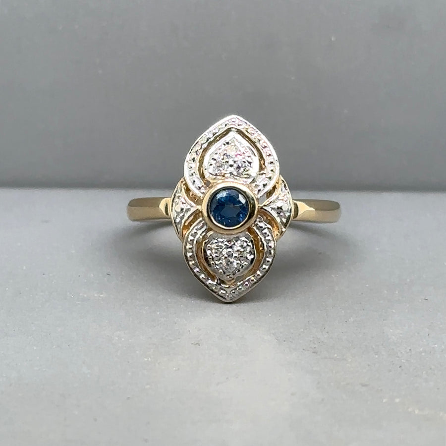 9ct Yellow Gold Sapphire and Diamond Ring - Size N