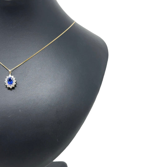 9ct Yellow Gold Lab Grown Diamond and Sapphire Cluster Pendant and Fine Chain (c. 0.47ct) (19") NEW!