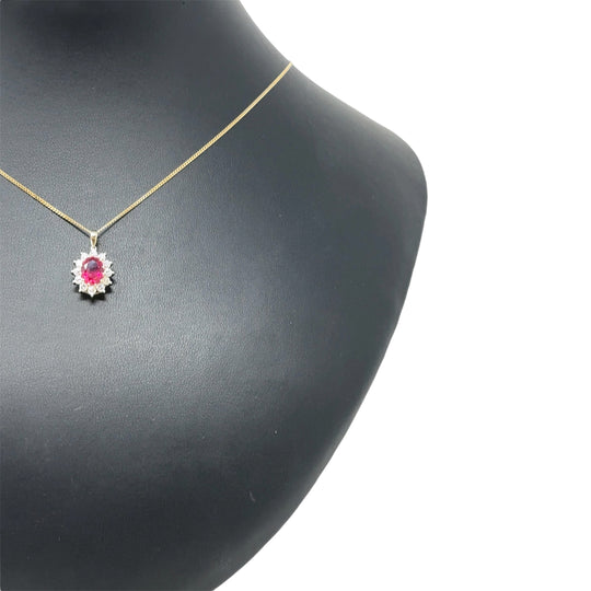 9ct Yellow Gold Lab Grown Diamond and Ruby Cluster Pendant and Fine Chain (c. 0.47ct) (19") NEW!