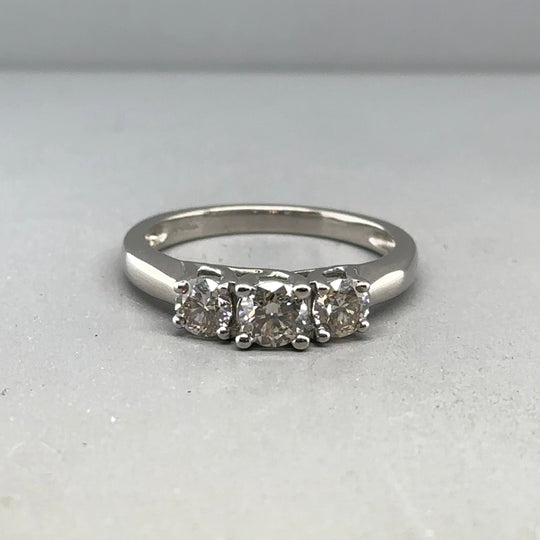 18ct White Gold Three Stone Diamond Ring (c. 0.80ct) - Size P