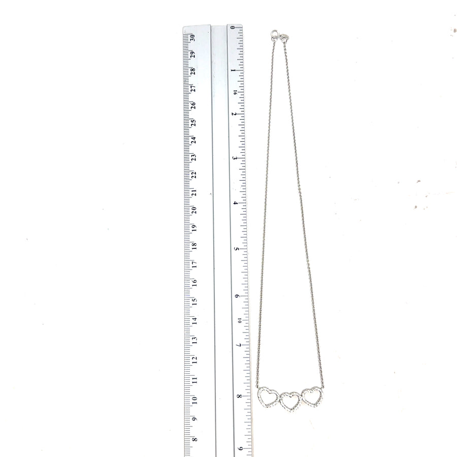 18ct White Gold Diamond Heart Row Necklace (16") (c. 0.30ct)