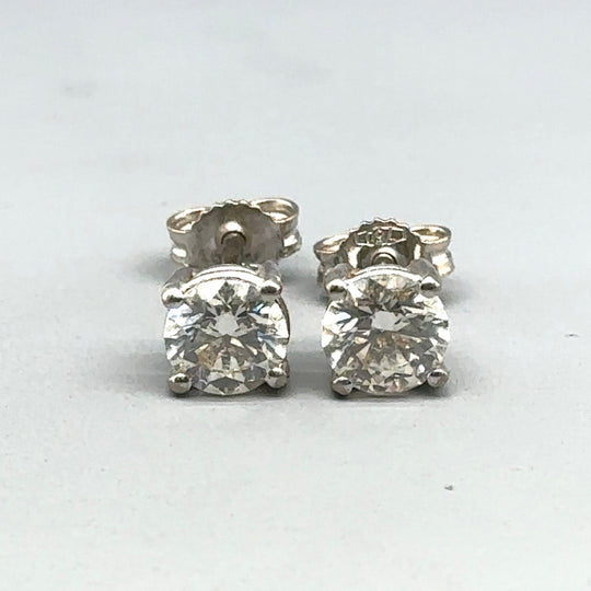 18ct White Gold Single Stone Diamond Stud Earrings (c. 1.20ct)