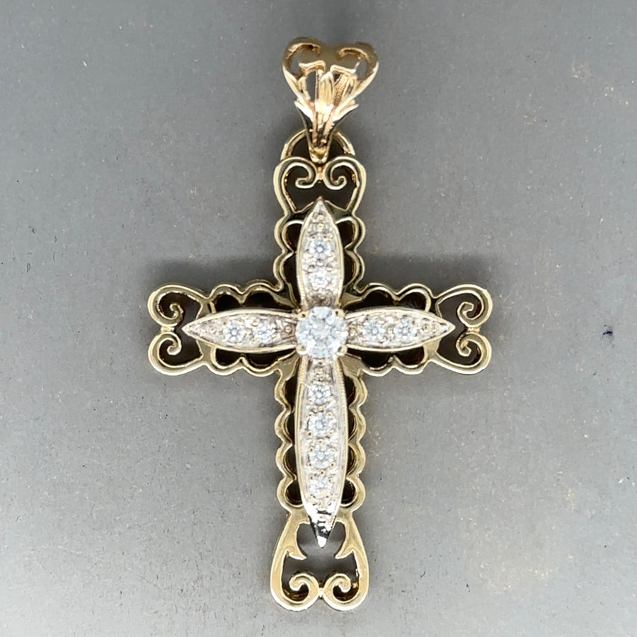 9ct Yellow Gold Fancy Cubic Zirconia Cross Pendant
